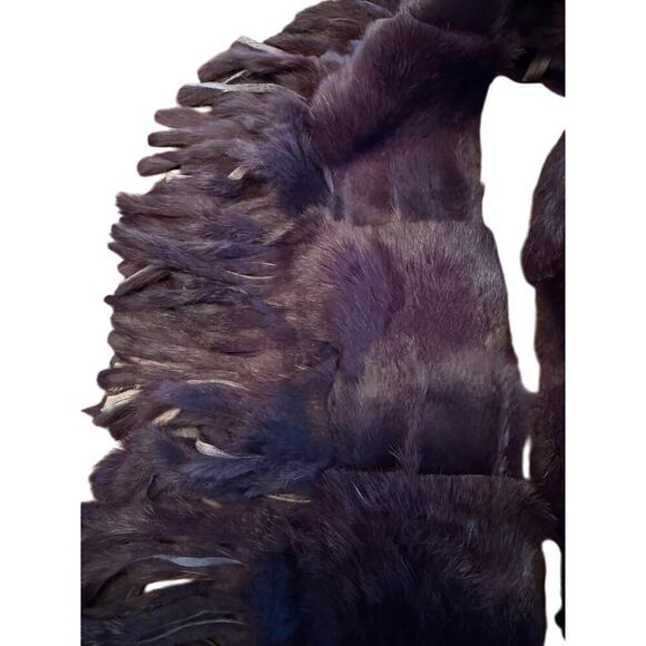 Aubergine Eggplant Purple Rabbit Fur Scarf Fringe Stunning 48" - Picture 3 of 6